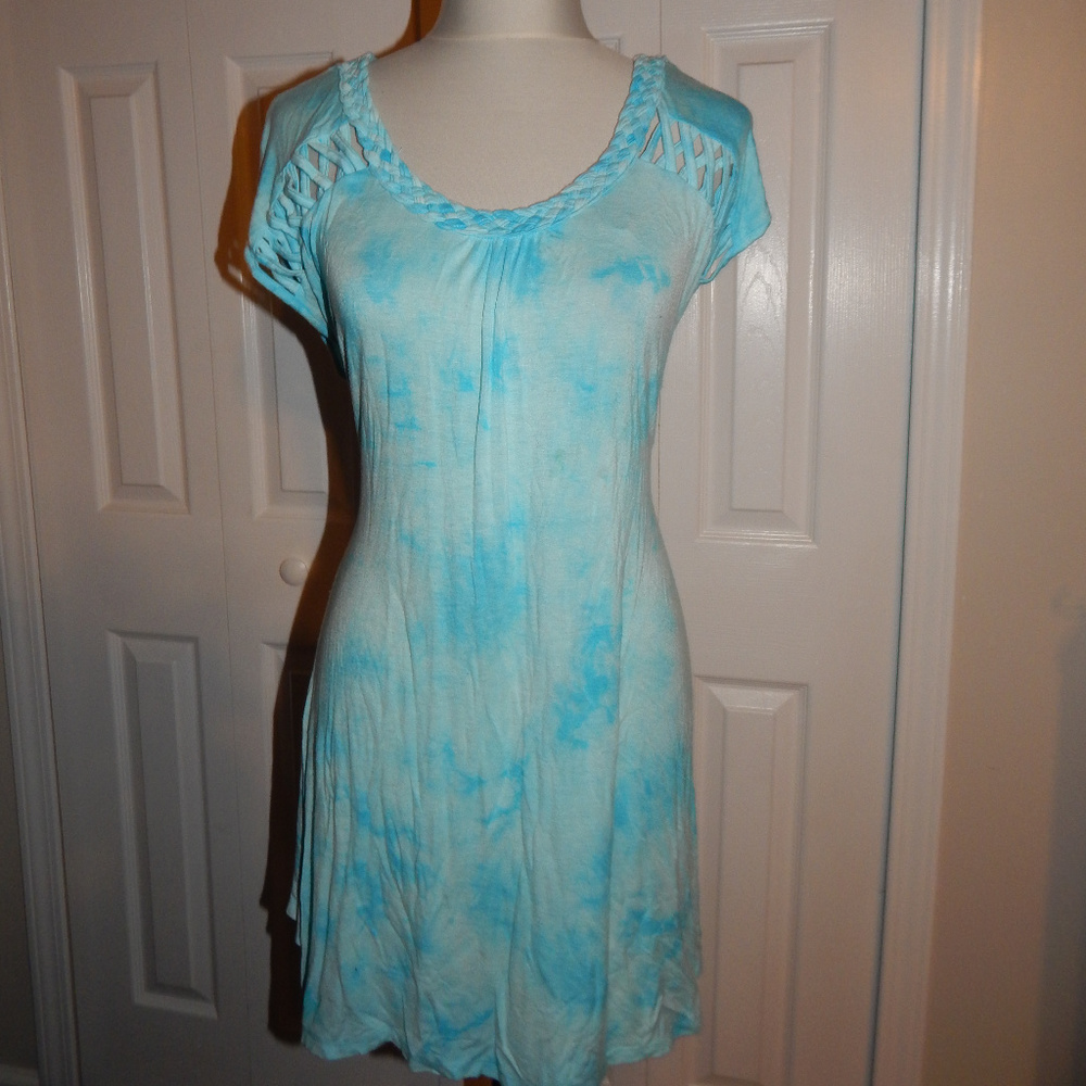 RXB brand Blue tie dye braided trim top